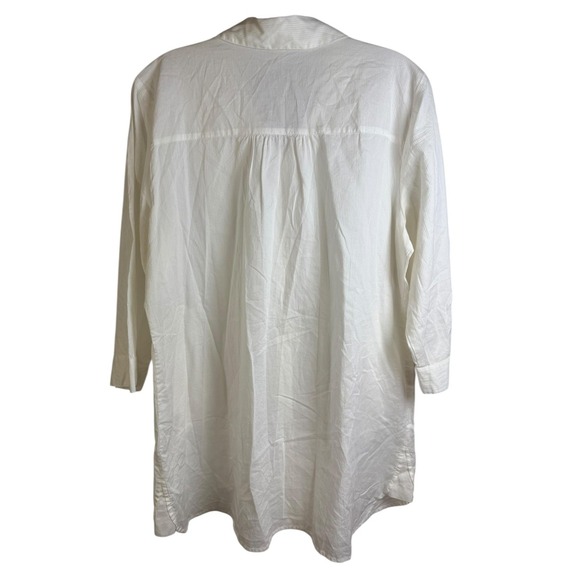 Eileen Fisher Shirt Womens Large White Button Front Tunic 3/4 Sleeve Pockets - Picture 5 of 6